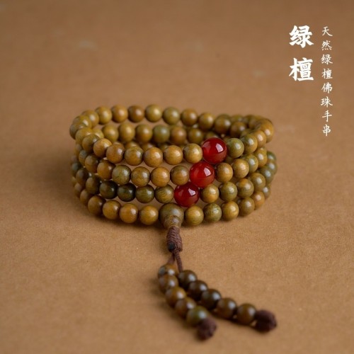 天然绿檀木质手串108颗佛珠8mm6mm转运珠男女士手链