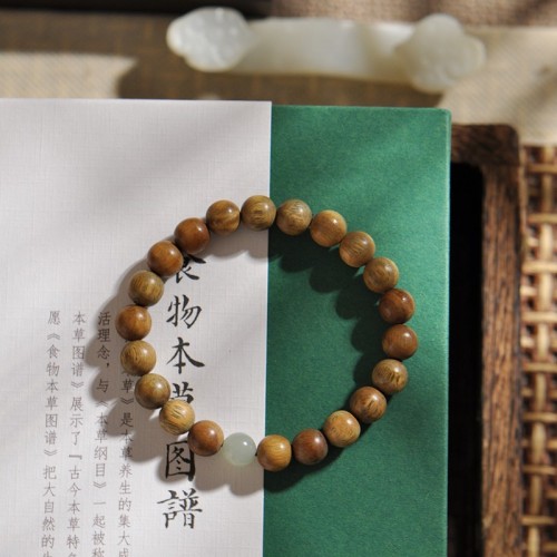 沉水老绿檀佛珠手链和田玉古风简约檀香木手串