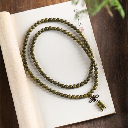 天然绿檀手串108颗佛珠手链手持天然老檀香木多圈念珠文玩