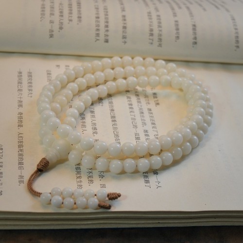 天然白玉菩提根108颗佛珠手链圆珠文玩手串